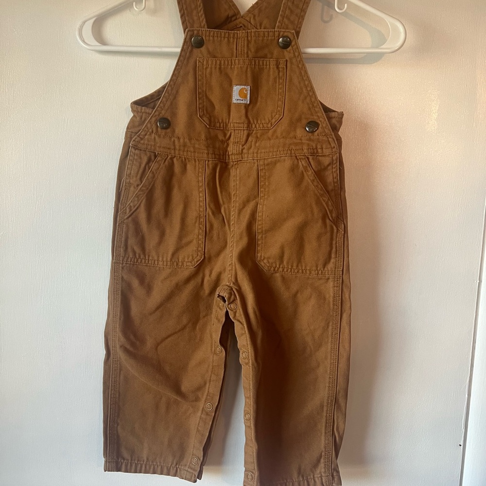 Carhartt Bibs Brown Canvas Toddler Overalls Double Knees Size 2T